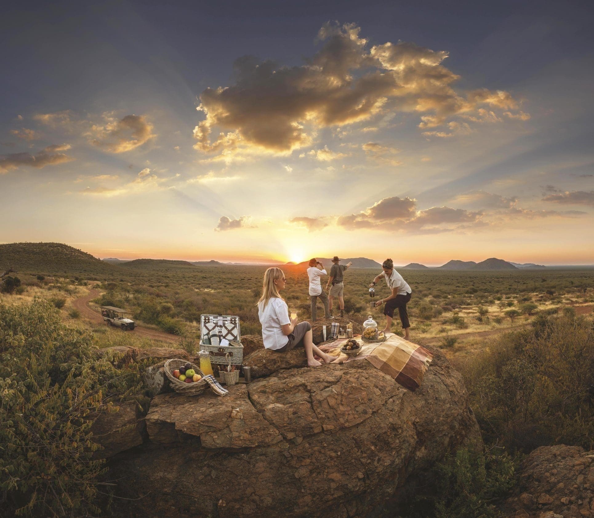 Bush picnic at sunset